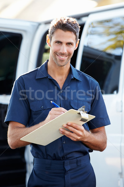 Stockfoto: Portret · levering · bestuurder · gelukkig · mannen