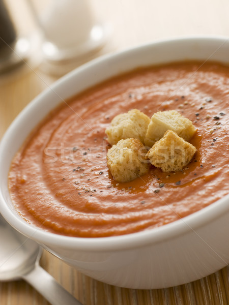 чаши томатный суп хлеб обед ложку тоста Сток-фото © monkey_business