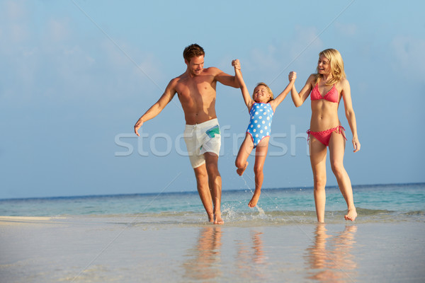 Foto stock: Família · mar · férias · na · praia · mulher · praia
