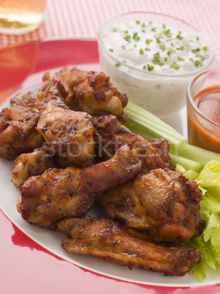 Stock fotó: Fűszeres · buffalo · wings · márványsajt · mártás · zeller · forró