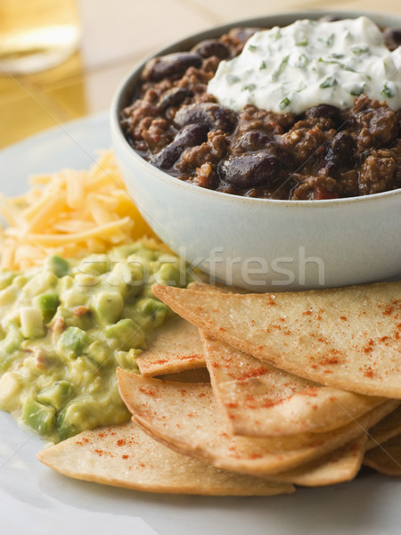Bowl of Chilli with Tortilla Chips Stock photo © monkey_business
