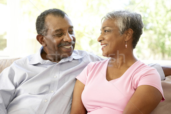 [[stock_photo]]: Couple · de · personnes · âgées · détente · maison · ensemble · femme · heureux