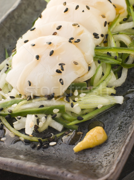 Sashimi of Dive Scallops Cucumber Mouli and sesame salad Stock photo © monkey_business