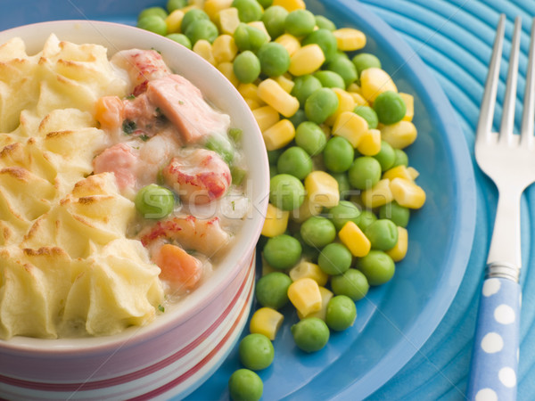 Stock photo: Individual Fish Pie with Peas and Sweetcorn