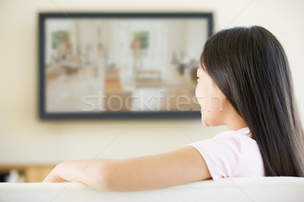 Młoda dziewczyna salon płaski ekran telewizji dziecko salon Zdjęcia stock © monkey_business