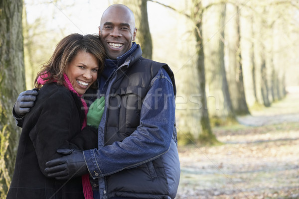 Foto stock: Pareja · otono · caminata · hombre · feliz · invierno