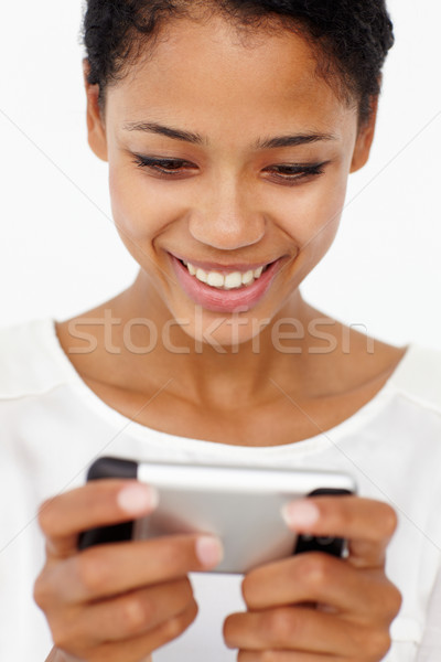 Mulher jovem telefone móvel negócio mulher mãos feliz Foto stock © monkey_business