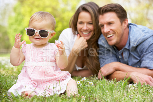 Parents With Baby Girl Sitting In Field Of Summer Flowers Stock photo © monkey_business