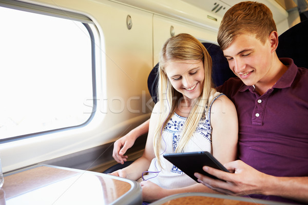 Lectură carte tren călătorie om Imagine de stoc © monkey_business