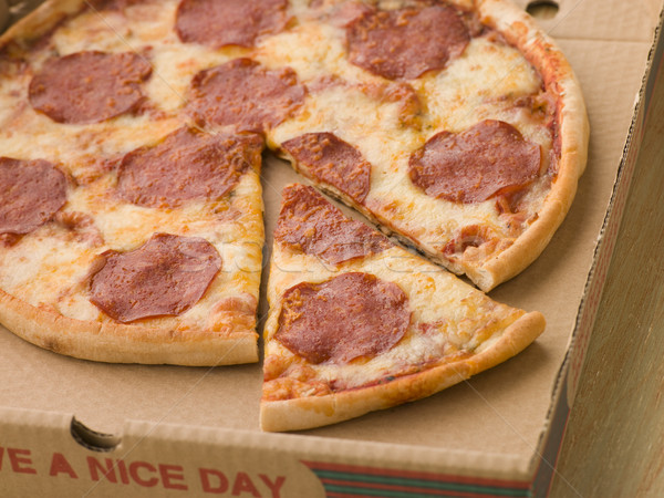 Pepperoni Pizza in a Take Away Box with a Cut Slice Stock photo © monkey_business