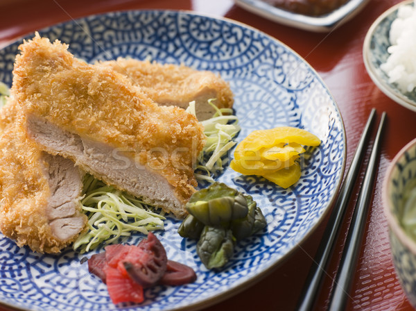 Tonkatsu Plated with Rice Miso Soup and Pickles Stock photo © monkey_business