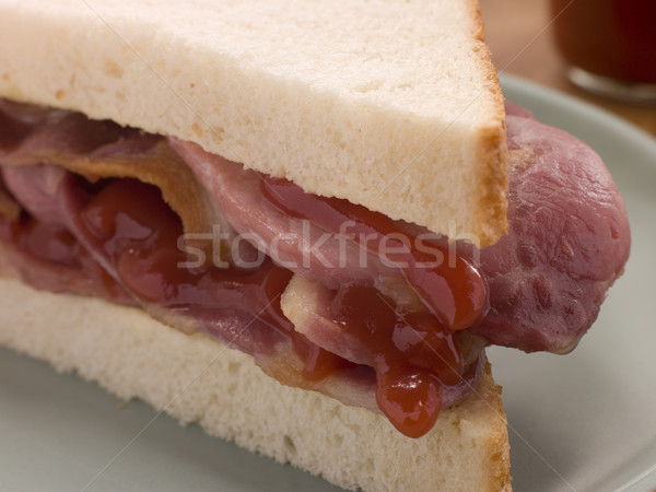 Stock photo: Bacon Sandwich on White Bread with Tomato Ketchup