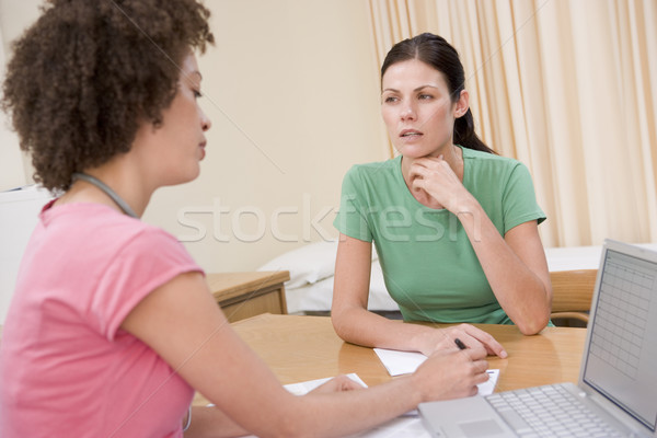 Doctor with laptop and woman in doctor's office frowning Stock photo © monkey_business