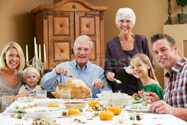 Foto stock: Ação · de · graças · família · menina · mulheres