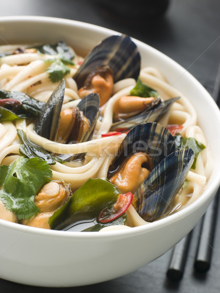 Mussels and Udon Noodles in Chili Soy Broth Stock photo © monkey_business