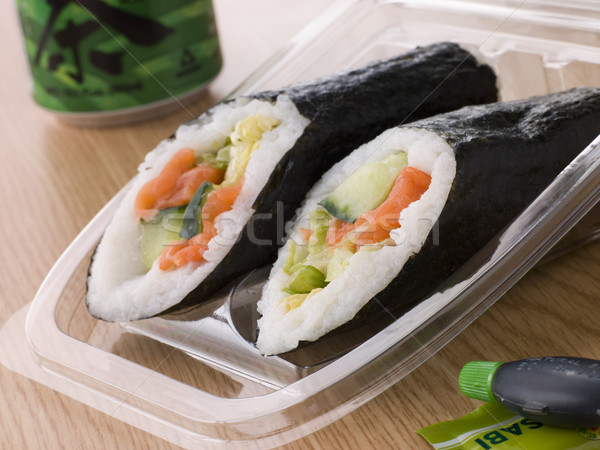 Hand Moulded Sushi With A Can Of Green Tea Stock photo © monkey_business