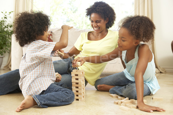 Stock foto: Bruder · Schwester · spielen · Spiel · Mutter · home