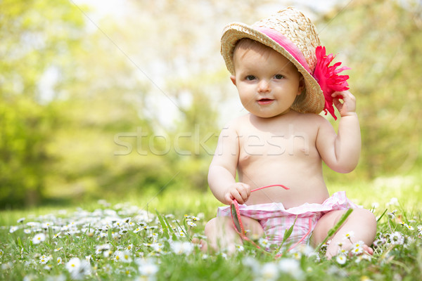 Baby Girl In Summer Dress Sitting In Field Wearing Sunglasses An Stock photo © monkey_business