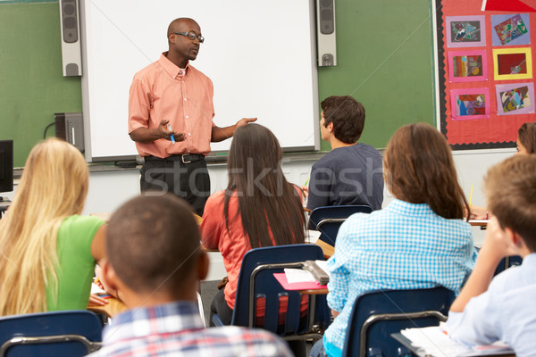 Stockfoto: Leraar · interactieve · les · meisje · school