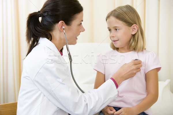 Stock foto: Arzt · Stethoskop · junge · Mädchen · Prüfung · Frau · Mädchen