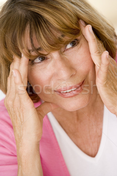 Foto stock: Mujer · dolor · de · cabeza · enfermos · color · salud · imagen