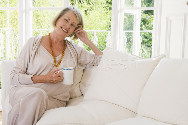 [[stock_photo]]: Femme · salon · café · femme · souriante · souriant · portrait