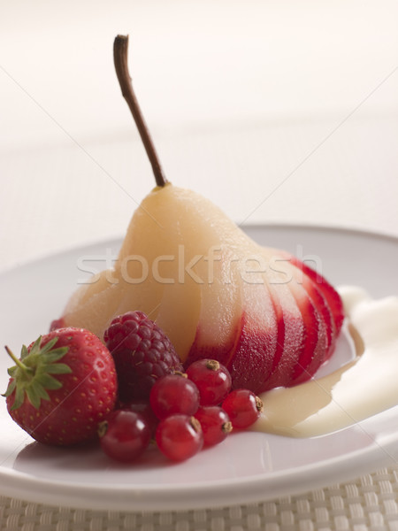 Stock foto: Birne · marinierten · Platte · Erdbeere · Kochen · Dessert