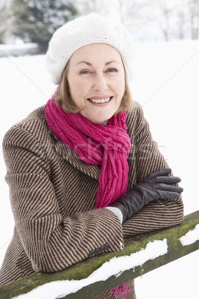 Сток-фото: старший · женщину · Постоянный · за · пределами · пейзаж · снега