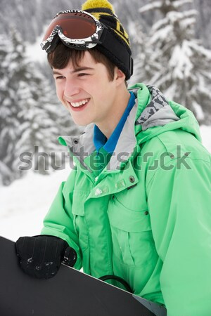 Jonge man sneeuwbal man landschap sneeuw strijd Stockfoto © monkey_business