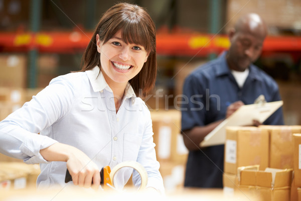 Foto stock: Trabajadores · almacén · hombre · mujeres · cuadro