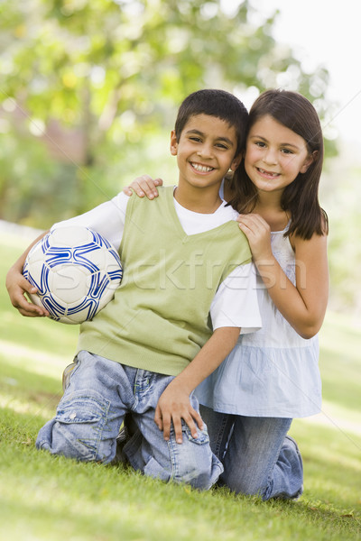 2 子供 演奏 サッカー 公園 見える ストックフォト © monkey_business