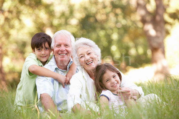 Stock foto: Großeltern · Park · Enkelkinder · Frau · glücklich · Garten