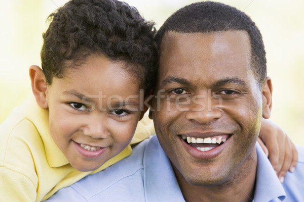 Stock photo: Man and young boy outdoors smiling