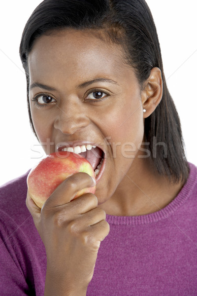 Mujer toma morder manzana frutas comer Foto stock © monkey_business