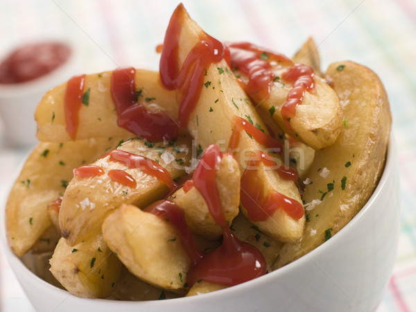 Kom aardappel tomaat ketchup maaltijd fast food Stockfoto © monkey_business