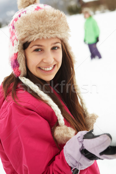 Adolescente Coppia palla di neve lotta indossare pelliccia Foto d'archivio © monkey_business