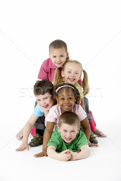 Foto d'archivio: Gruppo · giovani · bambini · studio · felice · colore