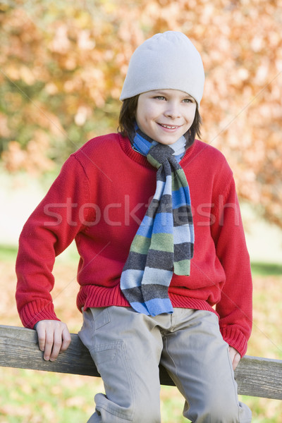 Young boy sitting on fence Stock photo © monkey_business