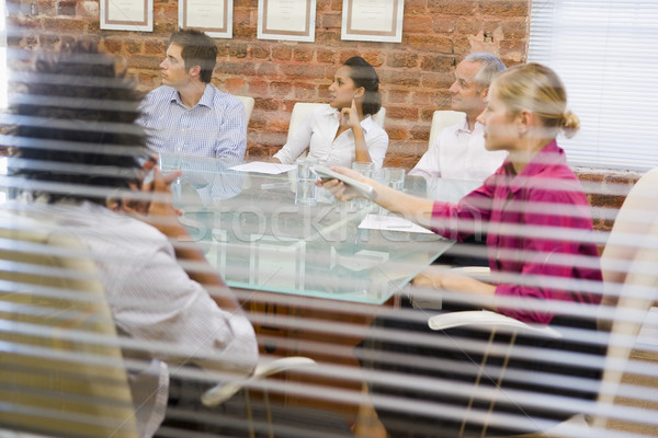 Stock foto: Fünf · Geschäftsleute · Sitzungssaal · Fenster · Frau · Büro