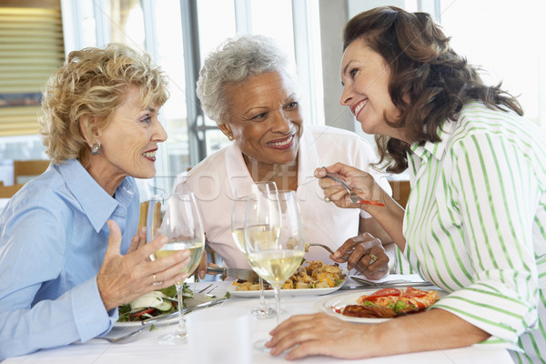 Freunde Mittagessen zusammen Restaurant Essen Frauen Stock foto © monkey_business