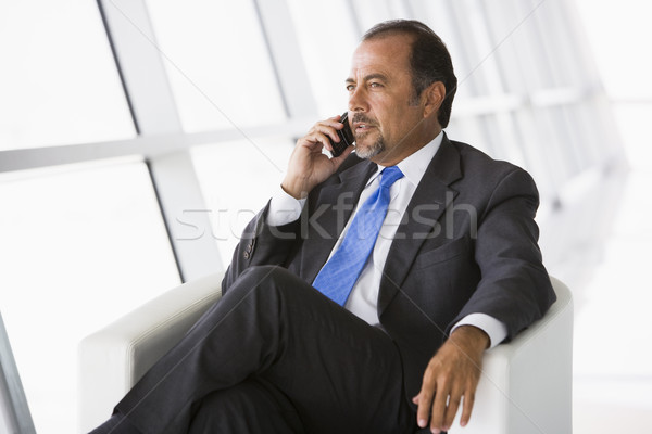 Stock foto: Geschäftsmann · sprechen · Handy · Lobby · Büro · Telefon