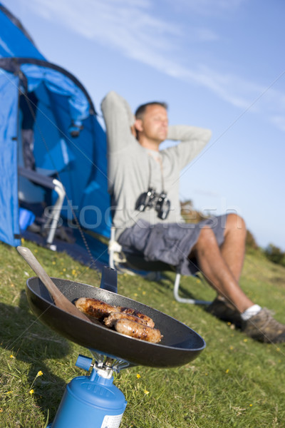 男 キャンプ 屋外 料理 笑みを浮かべて 休日 ストックフォト © monkey_business