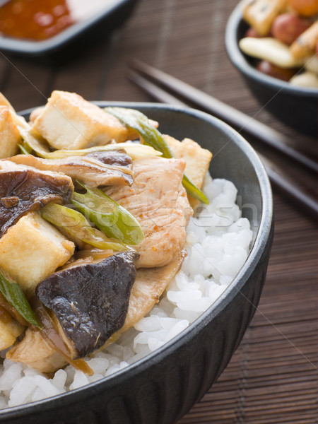 Stock photo: Chicken and Mushroom Donburi with Fried Tofu