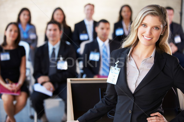 Kobieta interesu prezentacji konferencji działalności człowiek mężczyzn Zdjęcia stock © monkey_business