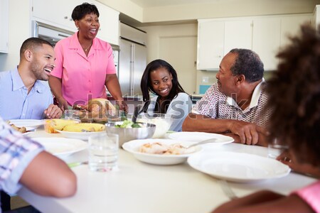 Stockfoto: Groep · jonge · vrienden · ontbijt · moderne · keuken