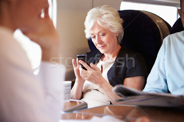 Stockfoto: Zakenvrouw · mobiele · telefoon · drukke · forens · trein · man