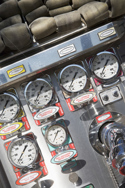 Foto stock: Carro · de · bombeiros · cor · emergência · imagem · close-up · vertical