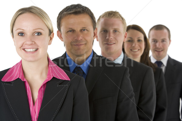 Foto stock: Grupo · gente · de · negocios · línea · sonriendo · negocios · mujeres