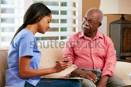 Stockfoto: Verpleegkundige · senior · mannelijke · patiënt · home · vrouw