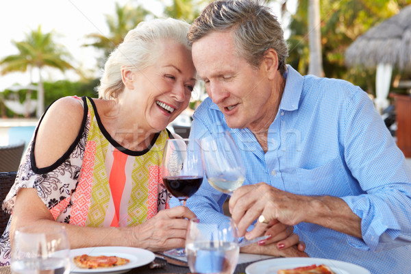 Couple de personnes âgées repas extérieur restaurant vin Photo stock © monkey_business